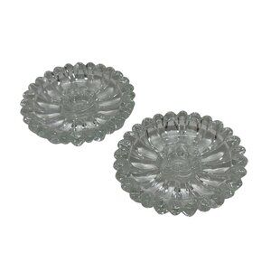 VTG 60s Hazel-Atlas Daisy Clear Glass Candle Holders Set of 2 Candlesticks 4.25"